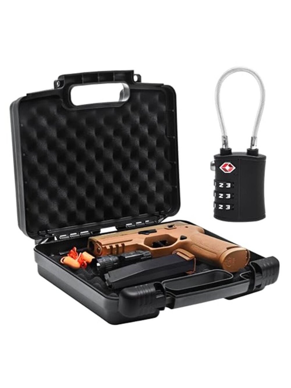 9mm Gun Case Lockable, TSA Approved Firearm Travel Case with 1 TSA Lock